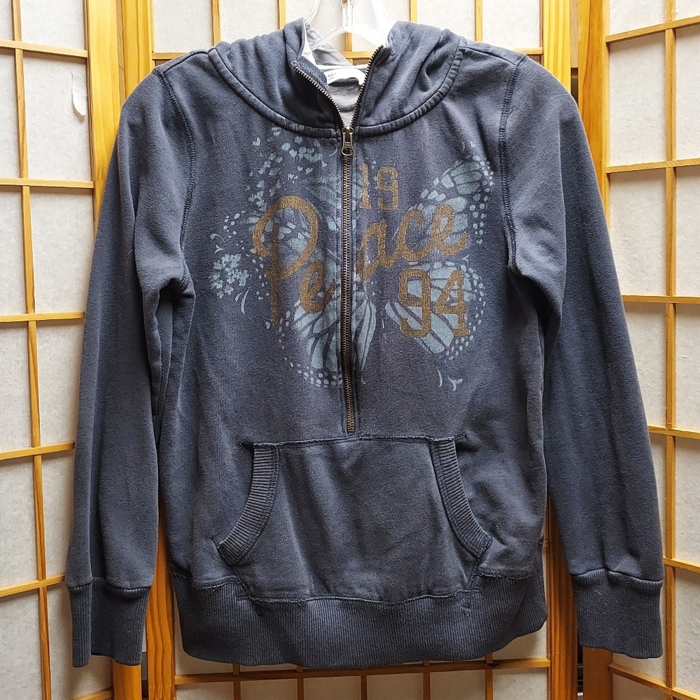 ☮️ Y2K 2000s Old Navy Peace Charcoal Gray Hoodie Womens S Juniors M